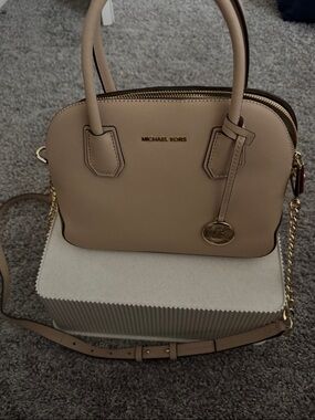 Michael Kors Taupe Dome Satchel with Gold Hardware